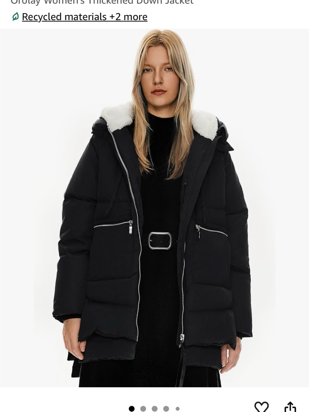 Women’s Black Puffer Jacket with Faux-Shearling Hood